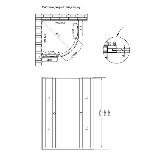 Душова кабіна Lidz Wieza SC80x80.SAT.LOW.L, скло Linie 4 мм без піддону