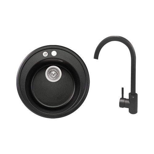 Набір: Мийка кухонна Lidz D510/200 BLM-14 (LIDZBLM14D510200) + Lidz Aria Змішувач для кухні 015F (k35) BLM