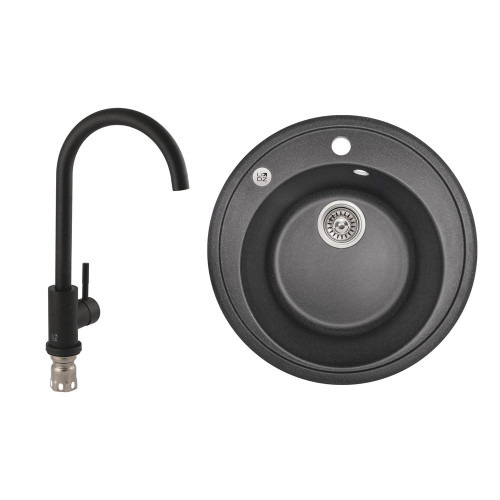 Набір: Мийка кухонна Lidz D510/200 BLA-03 (LIDZBLA03D510200) + Lidz Aria Змішувач для кухні 015F (k35) BLA