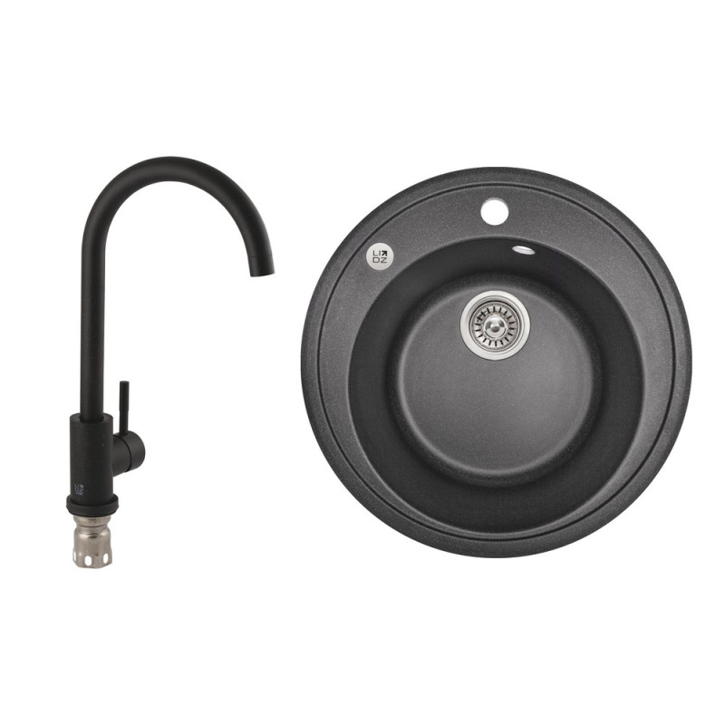 Набор: Кухонная мойка Lidz D510/200 BLA-03 (LIDZBLA03D510200) + Lidz Aria Смеситель для кухни 015F (k35) BLA