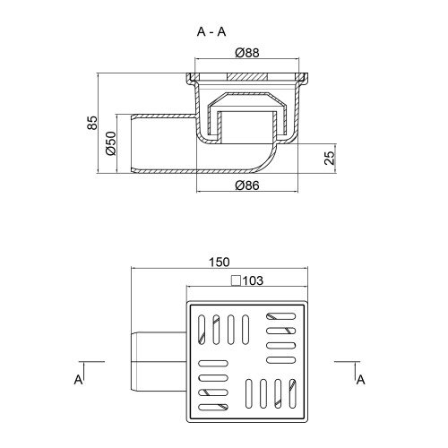 Трап Lidz (WHI) 60 07 T003 00 горизонтальний з пластиковими ґратами 100х101