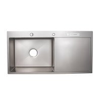 Мийка для кухні інтегрована з полицею для ножів Lidz Handmade LH10050B (LDLH10050BBRU43024) Brushed Grey PVD 3,0/0,8 мм Мийка для кухні інтегрована з полицею для ножів Lidz Handmade LH10050B (LDLH10050BBRU43024) Brushed Grey PVD 3,0/0,8 мм